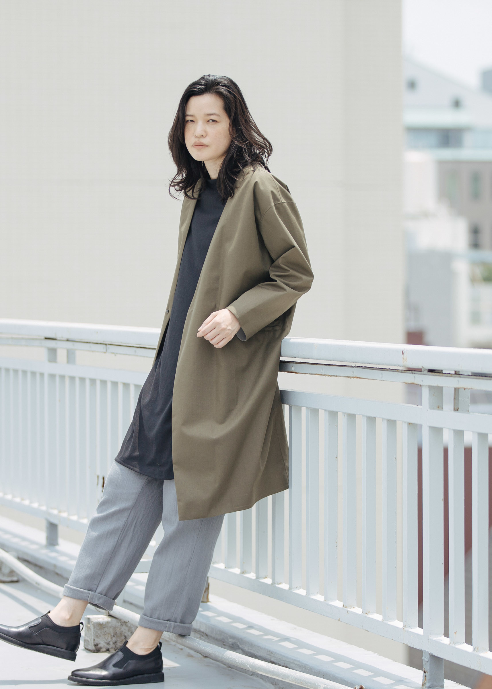 plantation デサント　ノーカラー　ストレッチ　パッカブル　コート　M plantation デサント ノーカラー ストレッチ パッカブル コート