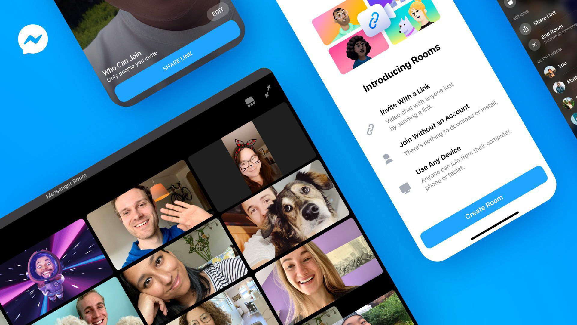フェイスブックに無料グループビデオ通話機能 Messengerルーム が登場 時間無制限で50人まで参加可能