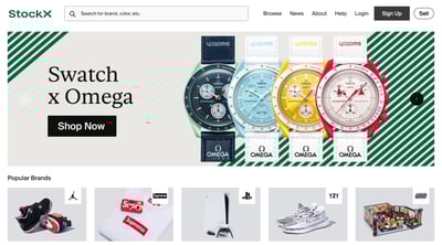 StockX公式サイトのトップページ