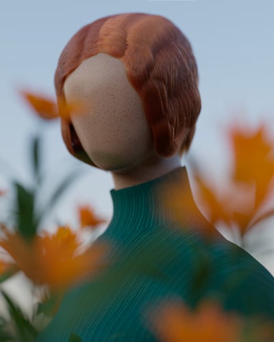 花畑に佇む顔のない人形
