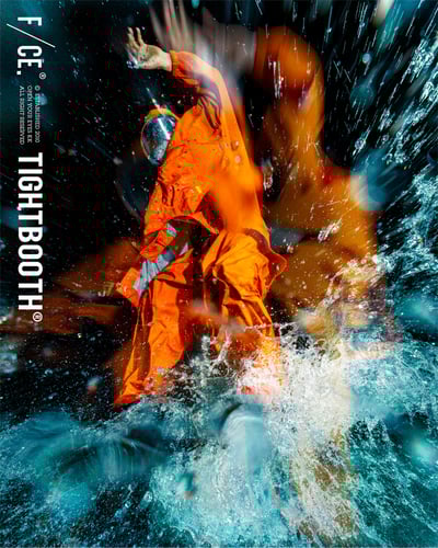 タイトブースとエフシーイーがコラボレーションしたオレンジのウェアのヴィジュアル