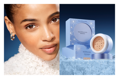 女性のビジュアルとコスメ画像がコラージュされている