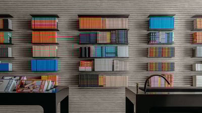 カラフルな書籍が並んだ棚