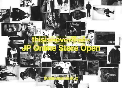 ディスイズネバーザットの黄色いロゴとモノクロのコラージュ写真