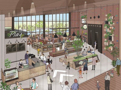 木をベースにしたカフェの店内イメージ