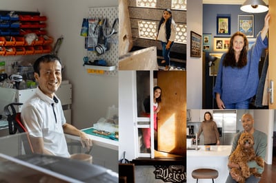 男性や女性、犬が映った複数の写真