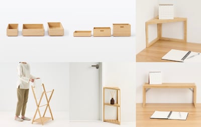 竹素材の棚や収納箱