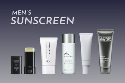 メンズ向けの日焼け止めが5つ並んでいる画像