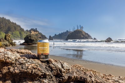 ビーチに缶ビールが置いてある