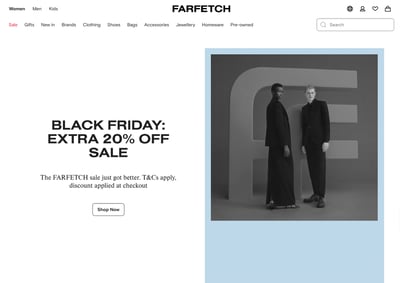 ファーフェッチのホームページトップ画像