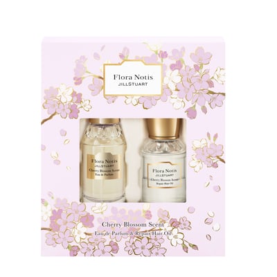 ピンクの箱に収められたフレグランスとヘアオイルのセット