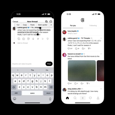 スレッズの新機能のUI