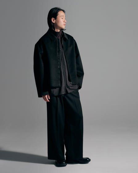 Cashmere Cut-off Drizzler Jacket　着用画像