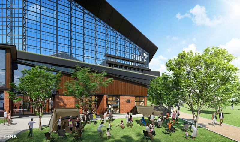 北海道に2023年にオープンする「北海道ボールパークFビレッジ」の外観イメージ