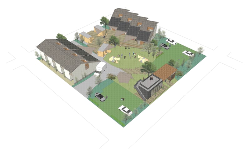 スノーピークが大東建託と共同で運営する防災のための賃貸住宅「野の家」の全体図イメージ