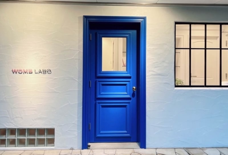 大きな青い扉のある住居