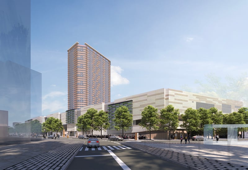JR 金町駅北口にが今夏開業する「マークイズ 葛飾かなまち」のパース