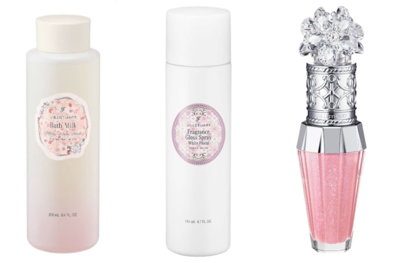 左からバスミルク、ヘアトリートメント、リッププランパー