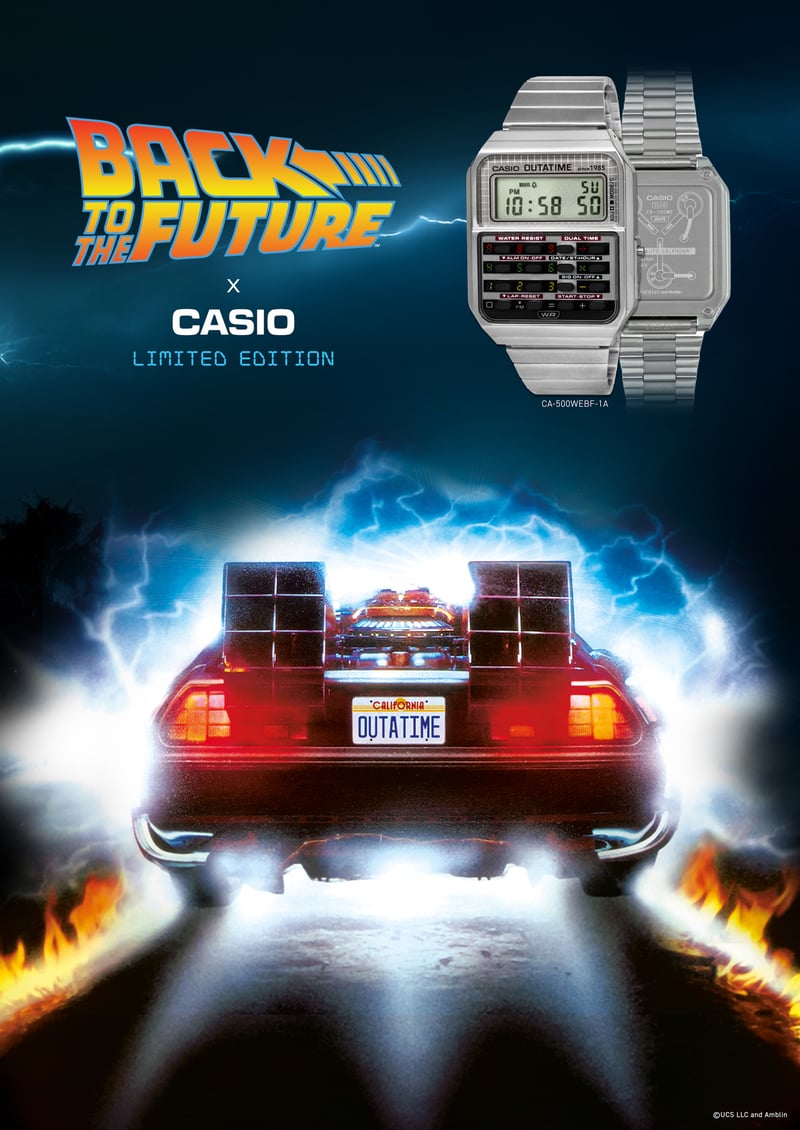 カシオ計算機とバック・トゥ・ザ・フューチャーがコラボしたデジタルウオッチ「CA-500WEBF」のキーヴィジュアル
