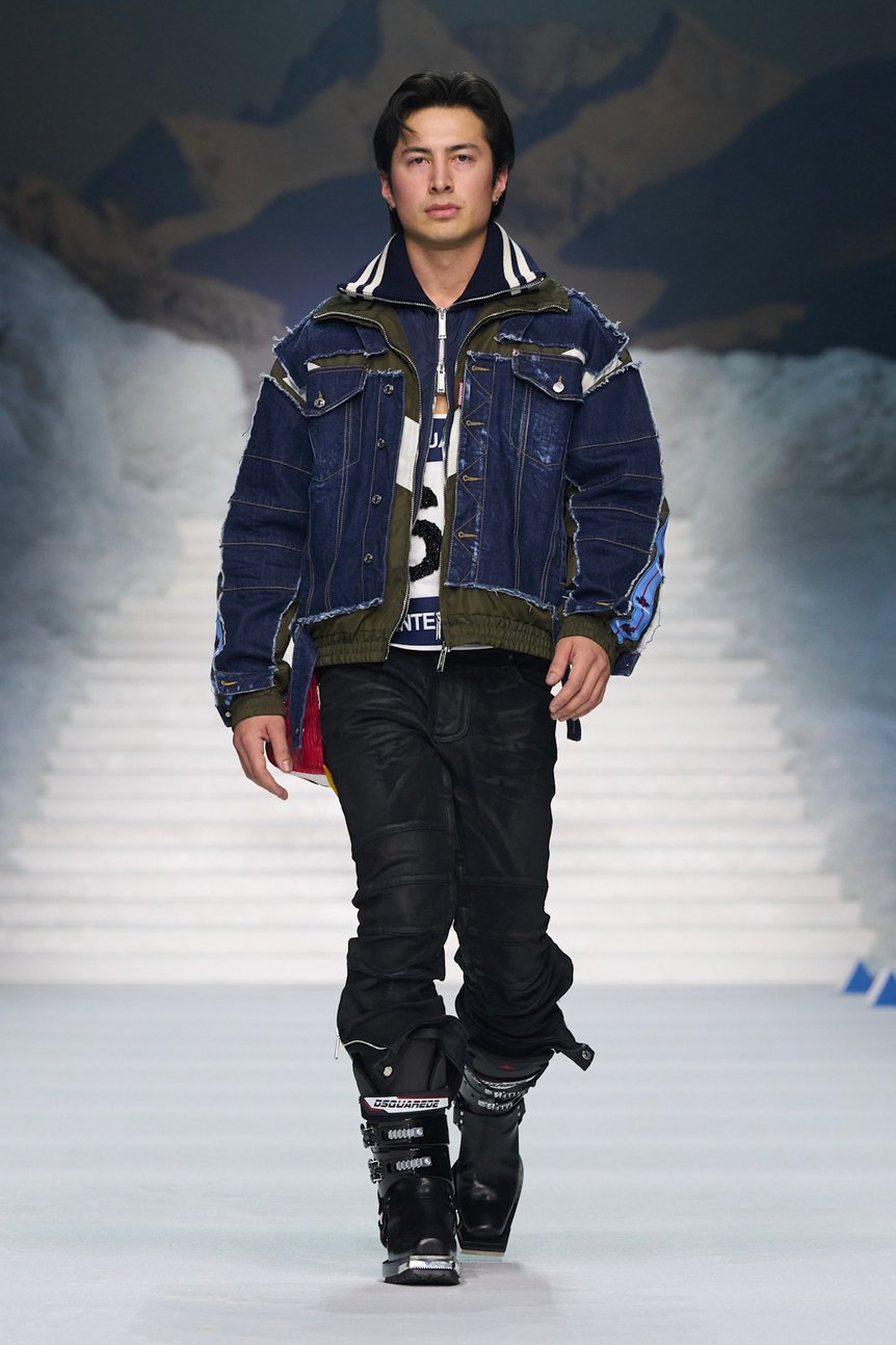 ウィンタースポーツから着想を得た服をきたモデル