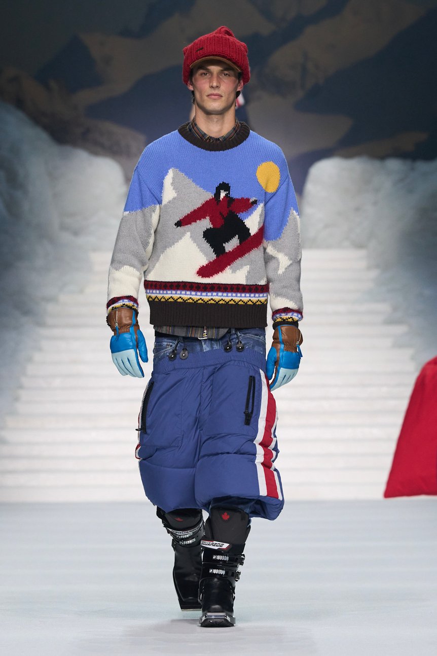 ウィンタースポーツから着想を得た服をきたモデル