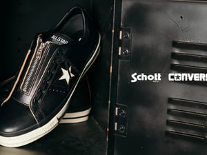 ショットがコンバースとコラボした「ワンスター」第2弾を発売　ライダースジャケットのジッパーをセンタージップに採用