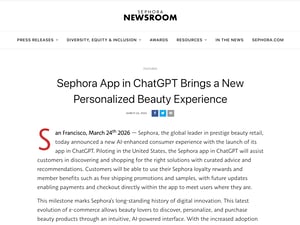 「セフォラ」がChatGPT上にアプリをリリース　米市場での導入を発表