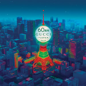 東京タワーが“グッチ色”にライトアップ　日本上陸60周年を記念