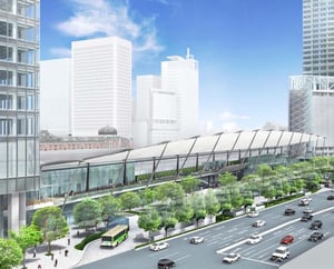 東京駅八重洲口に屋根付き歩行空間「グランルーフ」9月完成へ